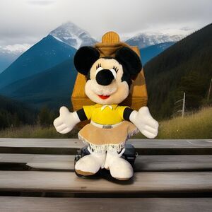 Vintage Disney Parks Minnie Mouse COWGIRL Cowboy Hat Boots Plush Doll 11.5”‎